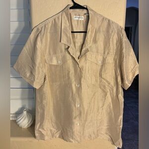 Vintage Liz Claiborne 100%‎ Silk Short Sleeve Blouse Shirt Size 10 Korea